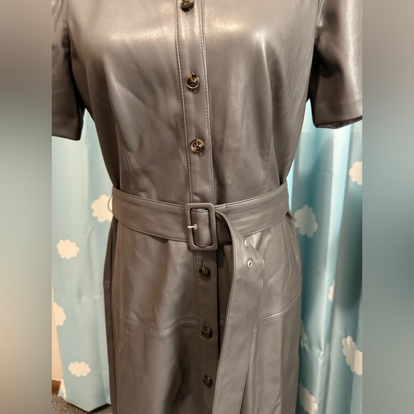 Ann Taylor vinyl vegan leather grey maxi fit & flare belted dress. 32" waist- 8 - Picture 5 of 5